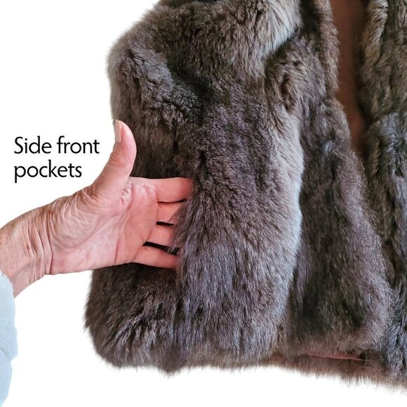 Andrew Marc Vintage New Zealand Opossum Fur Full Zip Leather Collar Vest Brown L - Picture 6 of 16